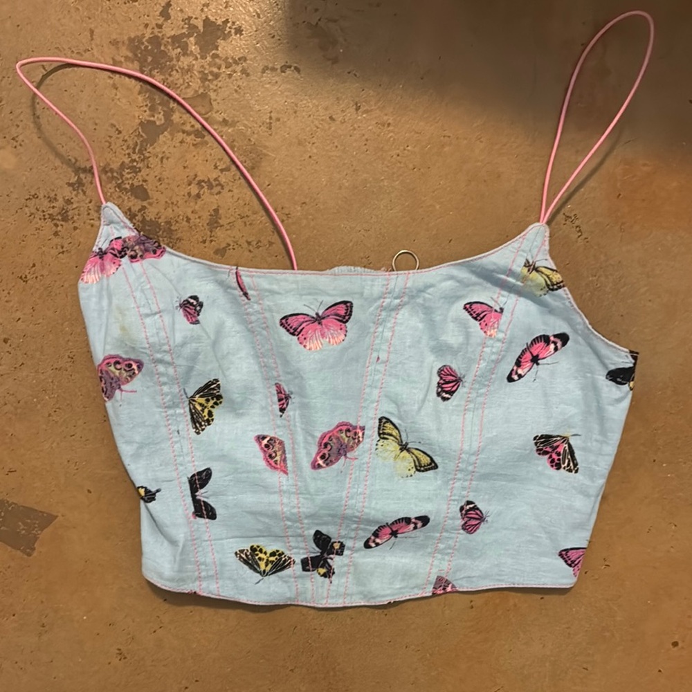 Butterfly Print Blue Crop Top